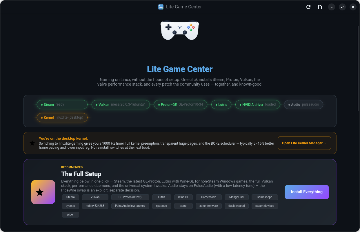 Centrum gier Linux Lite