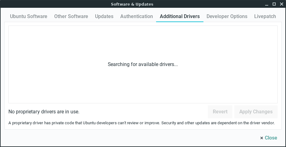 ubuntu proprietary drivers not found